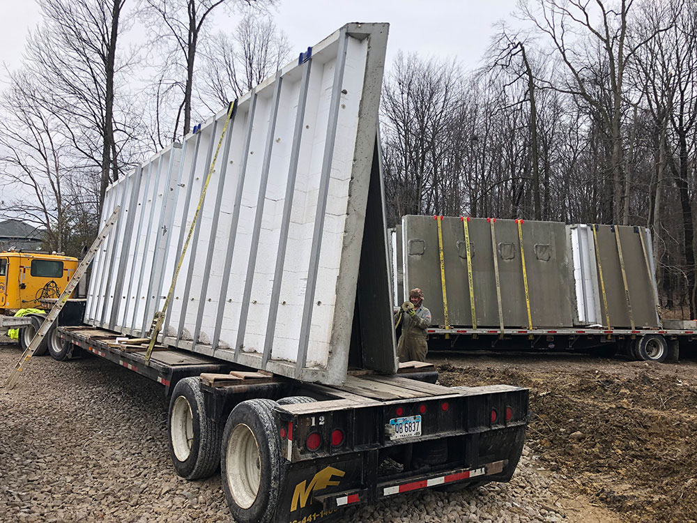 Precast wall on truck